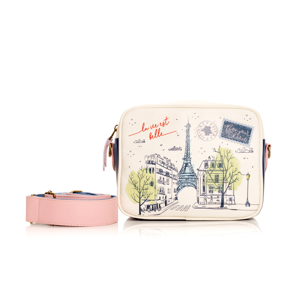 MANOS LIBRES PARA MUJER ROMA AZUL EN CUERO VEGANO CON CARGADERA REMOVIBLE