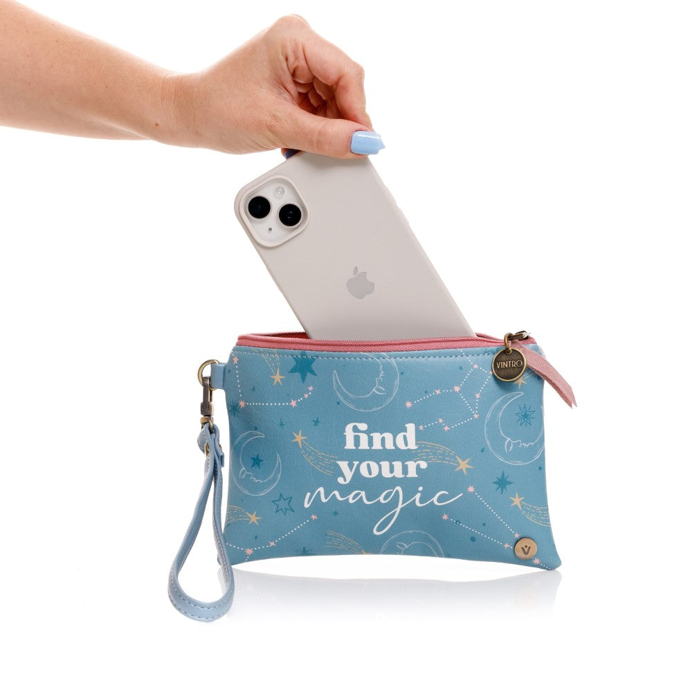 COSMETIQUERA PARA MUJER RUANDA EN CUERO VEGANO AZUL CON PULSERA