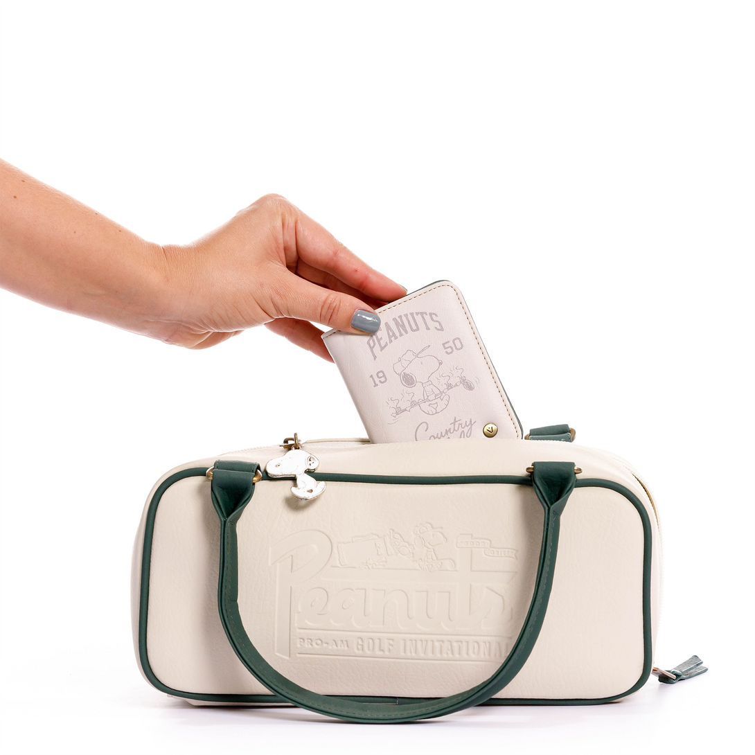 Manos libres para mujer con cargaderas Snoopy fabricado en PVC con estilo repujado con cargaderas para hombros