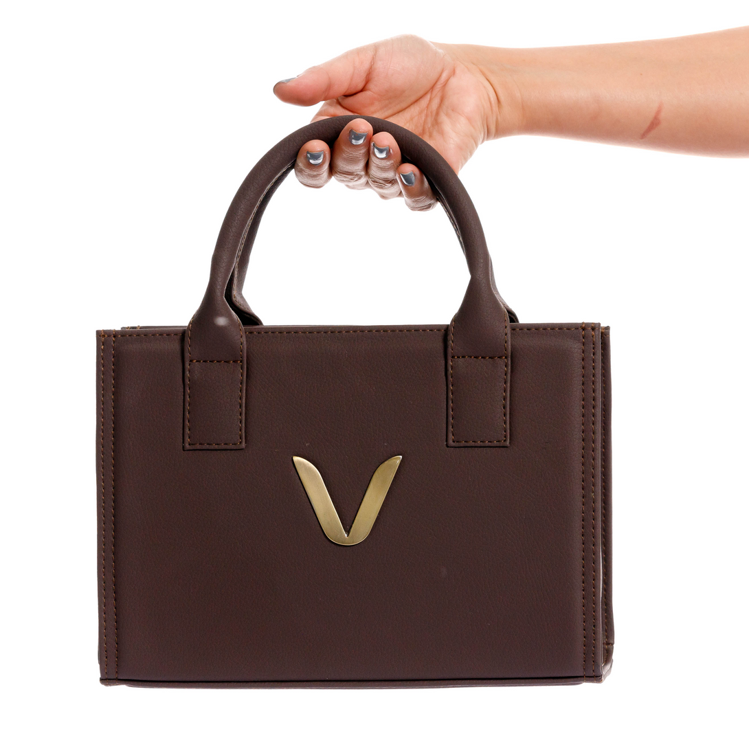 manos libes solido para mujer, fabricado en pvc con correa, en color chocolate