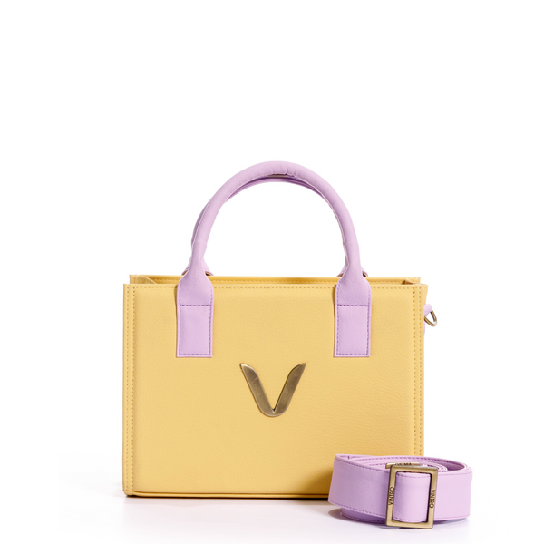 manos libes solido para mujer, fabricado en pvc con correa, en color amarillo y lila