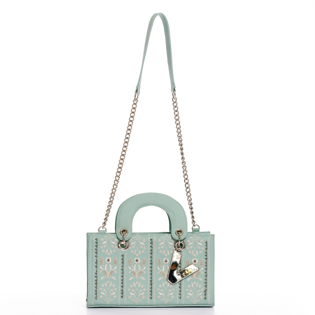 CARTERA PARA MUJER MINI ESPAÑA VERDE CON CARGADERA EN CADENA