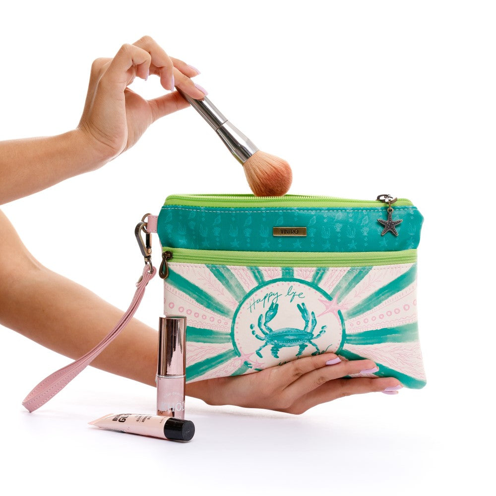 COSMETIQUERA PARA MUJER TOGO VERDE EN CUERO VEGANO CON PULSERA