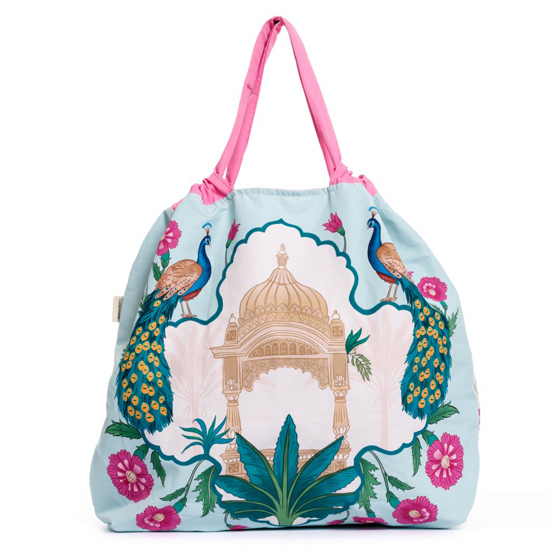 BOLSA ECOLOGICA PARA MUJER ESTAMPADA INDIAN GARDEN EN TELA ANFLUÍDO PLEGABLE