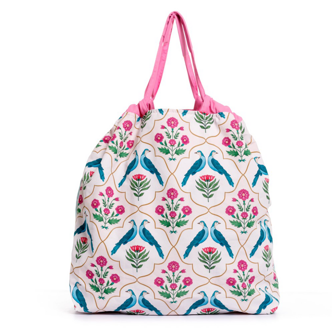 BOLSA ECOLOGICA PARA MUJER ESTAMPADA INDIAN GARDEN EN TELA ANFLUÍDO PLEGABLE