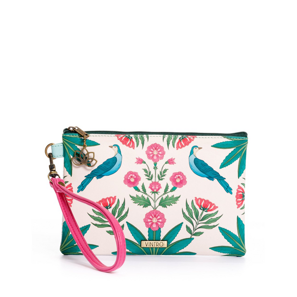COSMETIQUERA O MONEDERO PARA MUJER RUANDA INDIAN GARDEN ESTAMPADA CON PULSERA