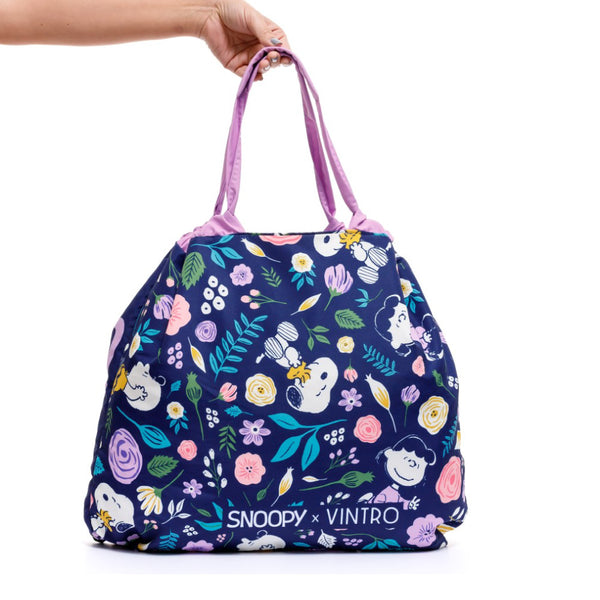 BOLSA ECOLOGICA PARA MUJER SNOOPY FLORES EN TELA ANFLUÍDO PLEGABLE