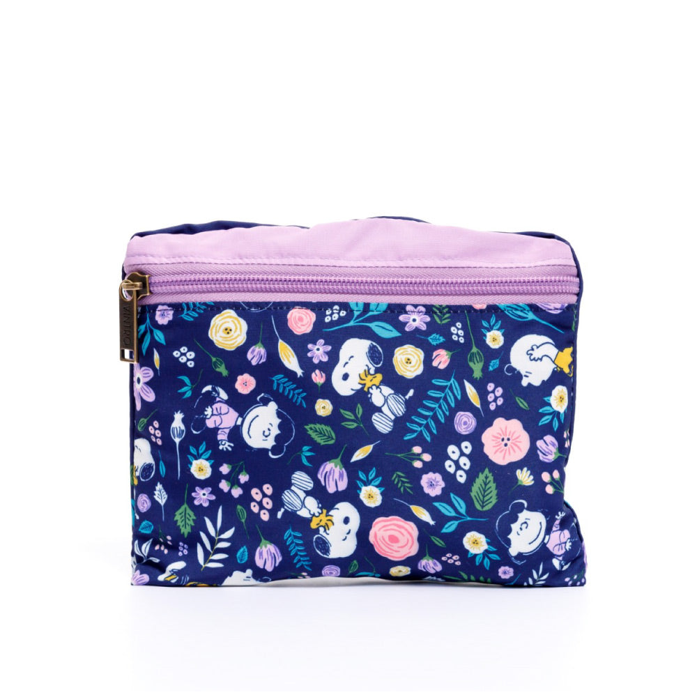 BOLSA ECOLOGICA PARA MUJER SNOOPY FLORES EN TELA ANFLUÍDO PLEGABLE