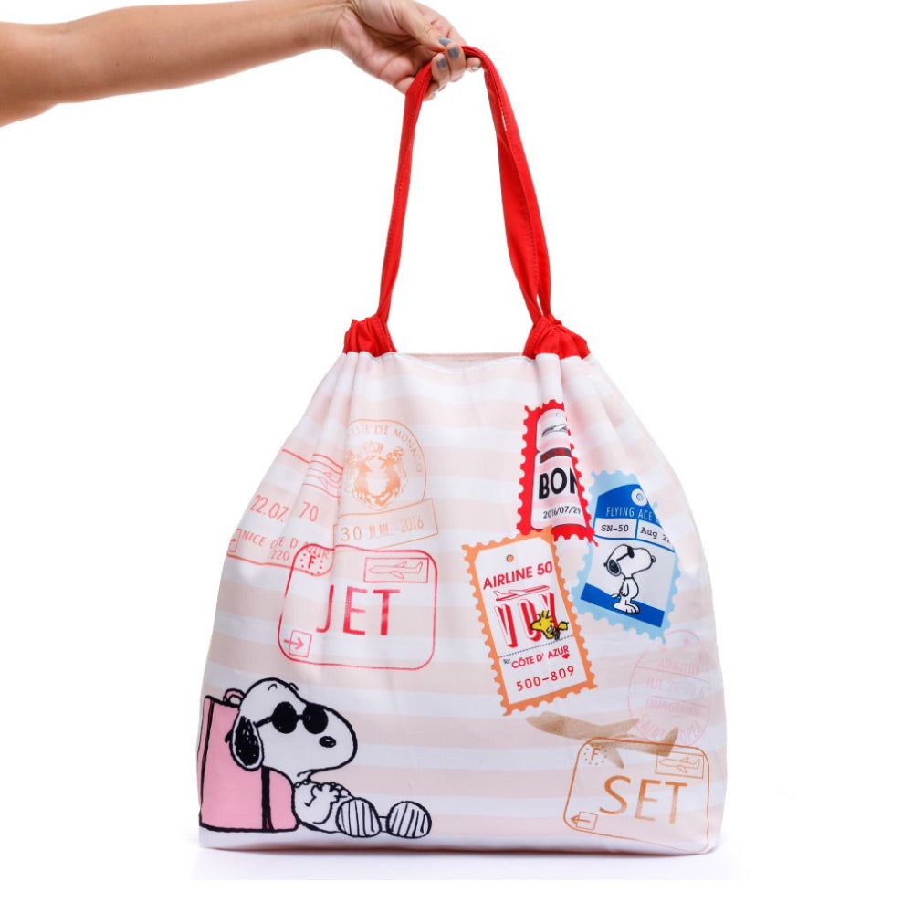BOLSA ECOLOGICA PARA MUJER SNOOPY FRANJAS EN TELA ANFLUÍDO PLEGABLE