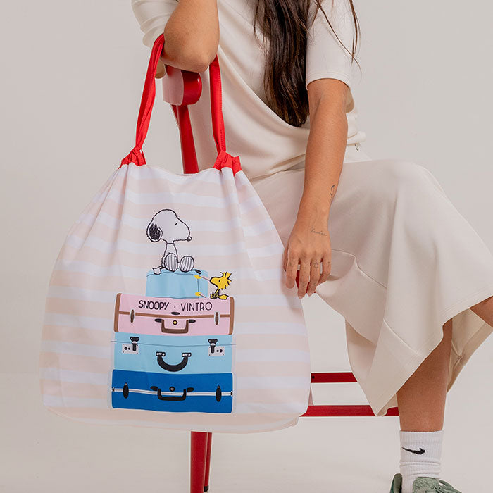 BOLSA ECOLOGICA PARA MUJER SNOOPY FRANJAS EN TELA ANFLUÍDO PLEGABLE