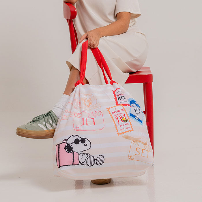 BOLSA ECOLOGICA PARA MUJER SNOOPY FRANJAS EN TELA ANFLUÍDO PLEGABLE