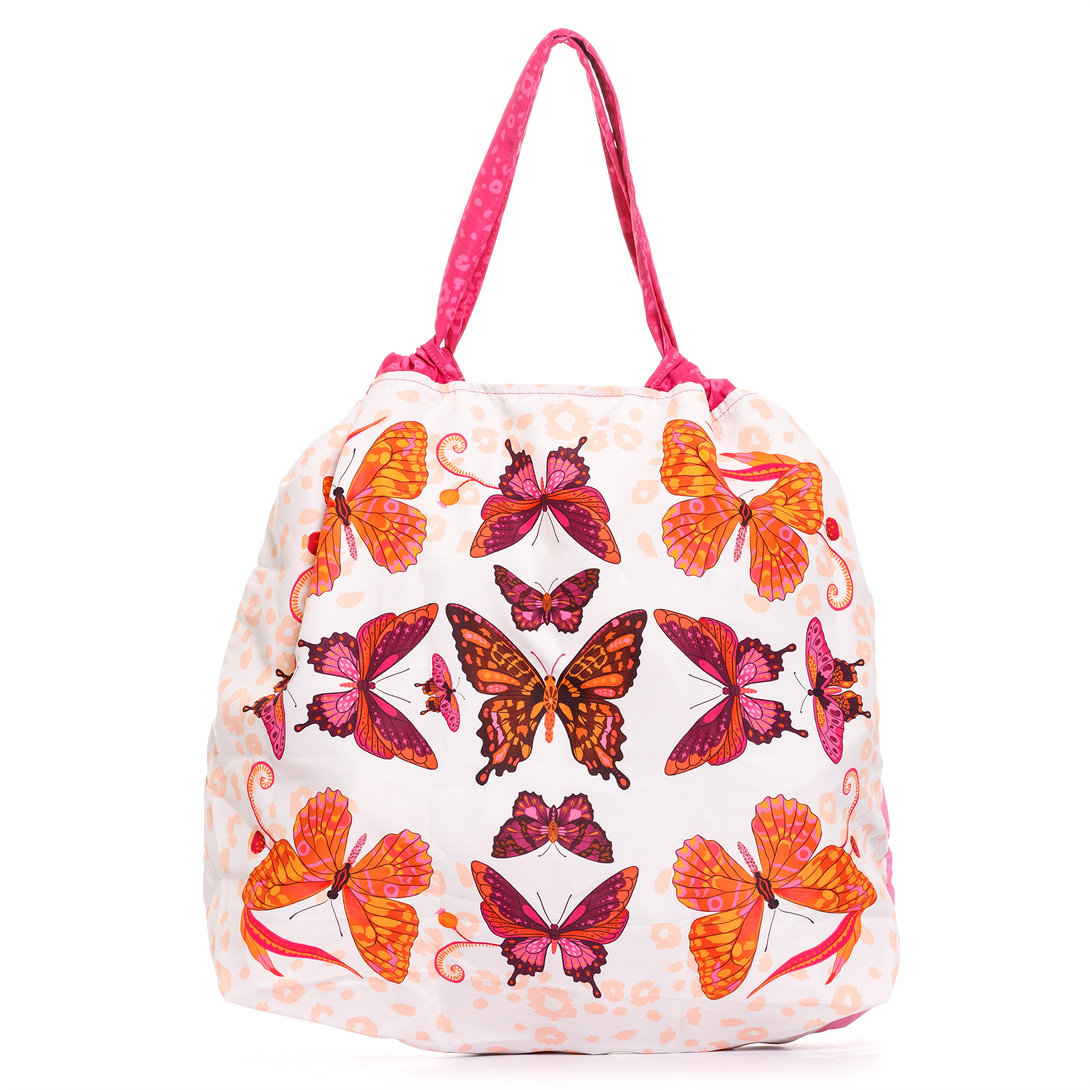 BOLSA ECOLOGICA PARA MUJER ESTAMPADA MARIPOSA EN TELA ANFLUÍDO PLEGABLE