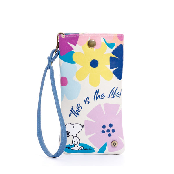 ESTUCHE DE GAFAS O CELULAR PARA MUJER SNOOPY FLORES CON PULSERA Y BROCHE