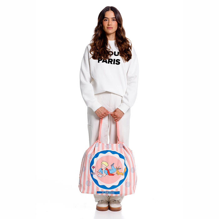 BOLSA ECOLOGICA PARA MUJER PRINCIPITO ROSADA EN TELA ANFLUÍDO PLEGABLE
