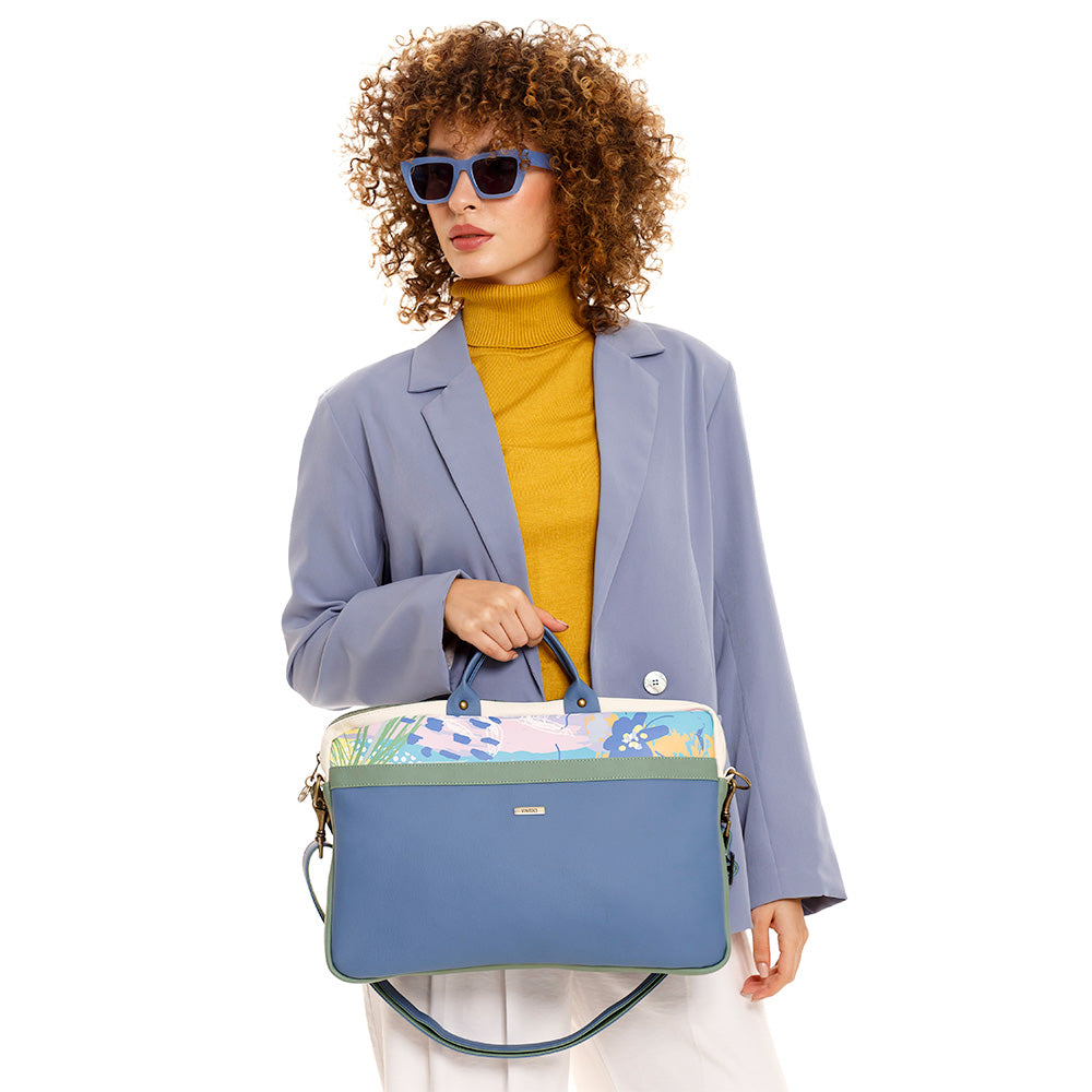 MALETIN PARA MUJER AZUL EN CUERO VEGANO PARA PC O COMPUTADOR