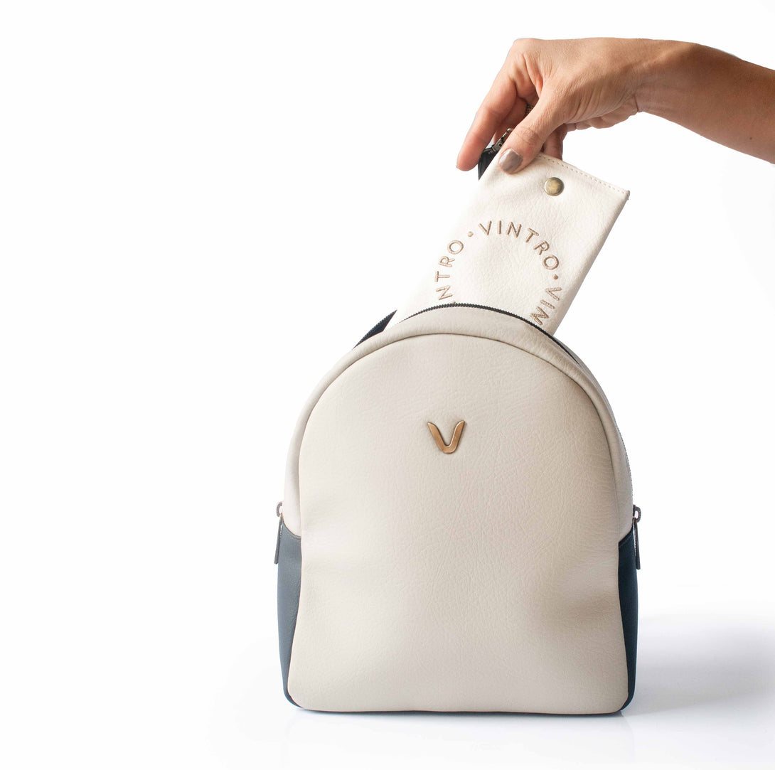 morral mini seda con cargaderas color negro y gris con cargaderas