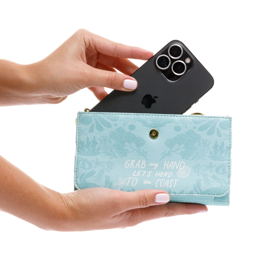 MANOS LIBRES PARA MUJER AMSTERDAM AZUL LANGOSTA EN CUERO VEGANO CON CARGADERA REMOVIBLE