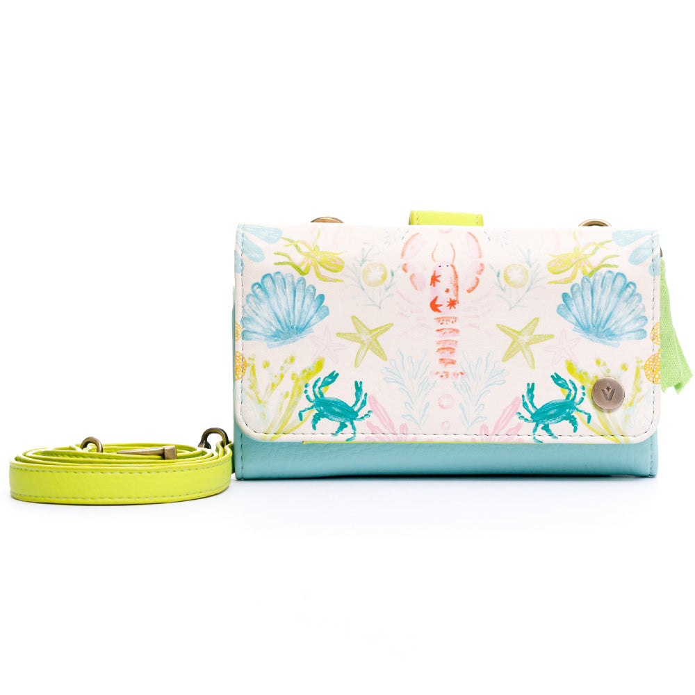 MANOS LIBRES PARA MUJER AMSTERDAM AZUL LANGOSTA EN CUERO VEGANO CON CARGADERA REMOVIBLE