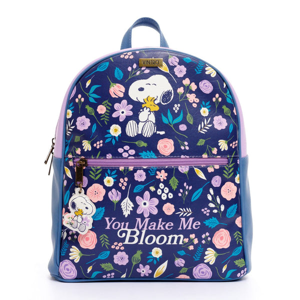 MORRAL PARA MUJER BASICO FLORES SNOOPY EN CUERO VEGANO CON BOLSILLO POSTERIOR