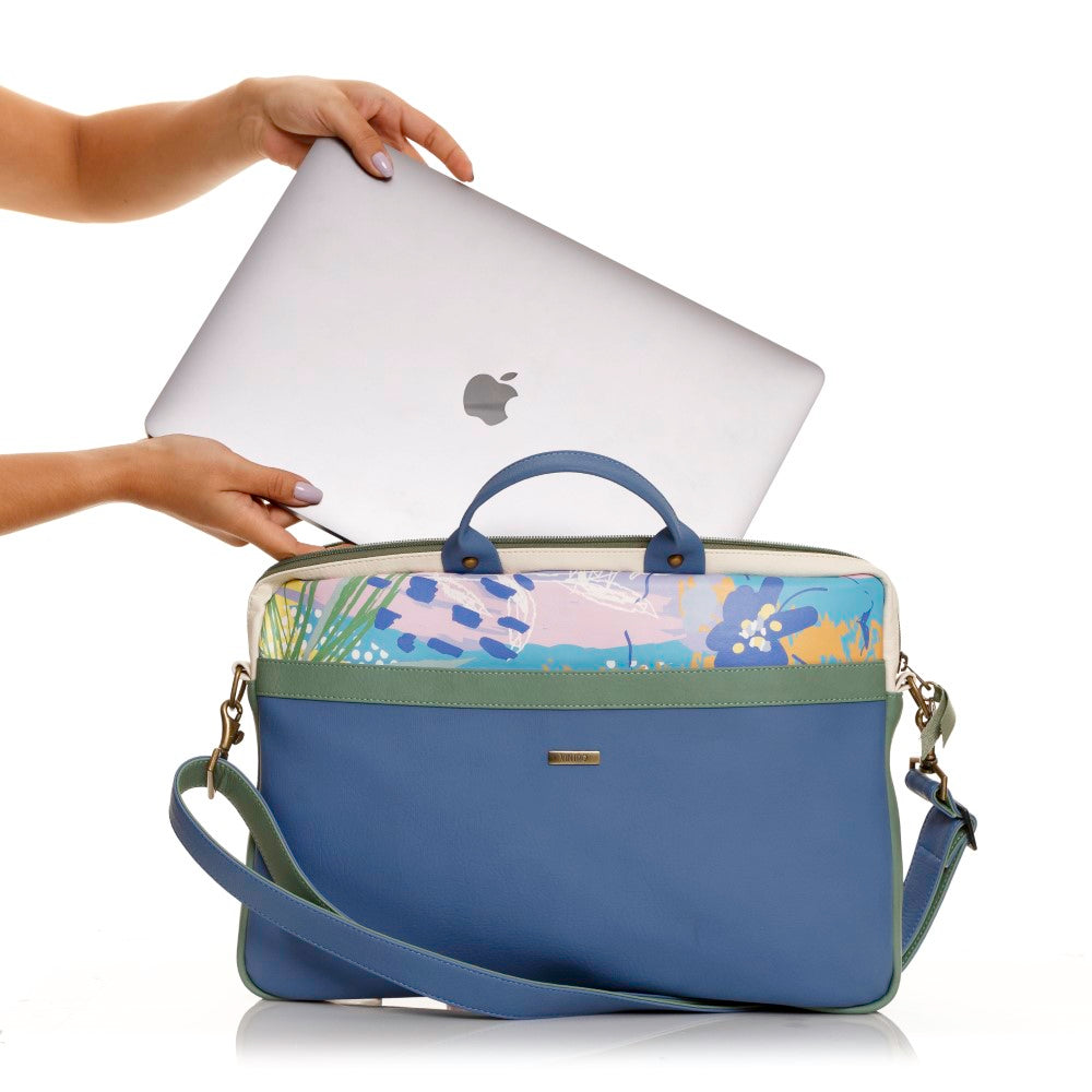 MALETIN PARA MUJER AZUL EN CUERO VEGANO PARA PC O COMPUTADOR