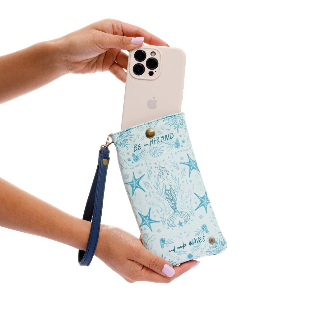 ESTUCHE DE GAFAS O CELULAR PARA MUJER AZUL CON PULSERA Y BROCHE