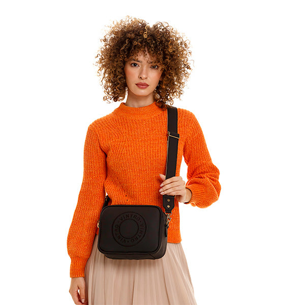 MANOS LIBRES PARA MUJER ROMA NEGRO BORDADO EN CUERO VEGANO