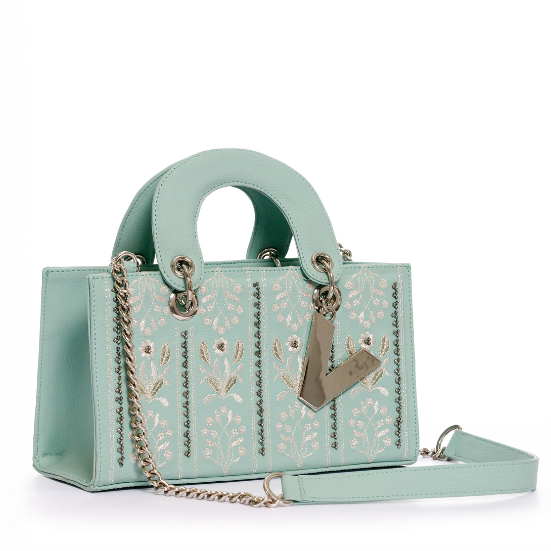 CARTERA PARA MUJER MINI ESPAÑA VERDE CON CARGADERA EN CADENA