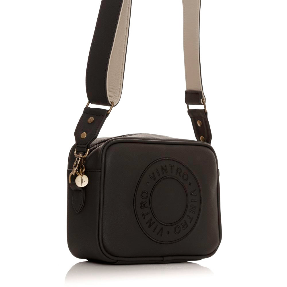 MANOS LIBRES PARA MUJER ROMA NEGRO BORDADO EN CUERO VEGANO