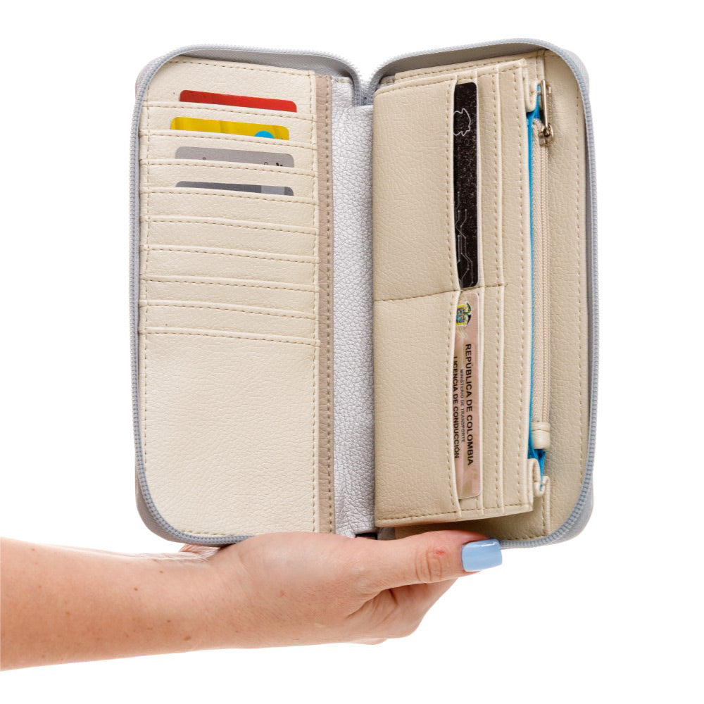 BILLETERA PARA MUJER BALI PLATA EN CUERO VEGANO CON ACCESORIO