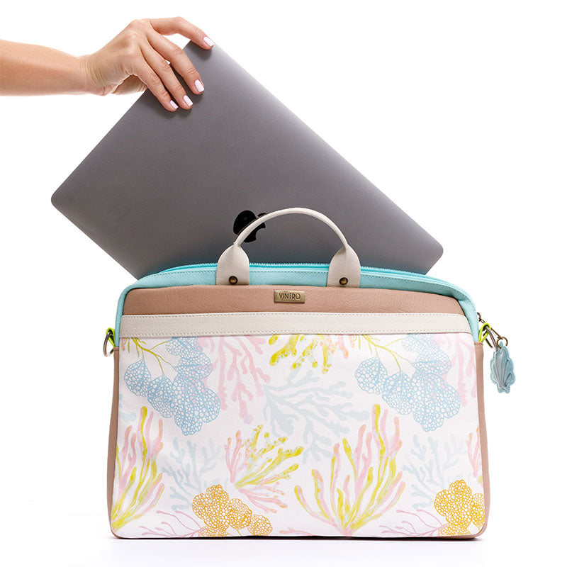 MALETIN PARA MUJER AGUAMARINA EN CUERO VEGANO PARA PC O COMPUTADOR