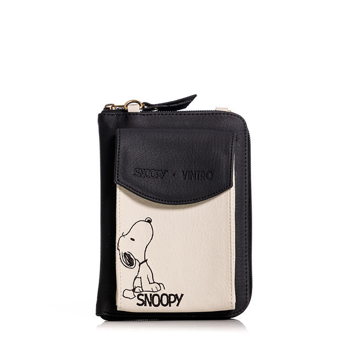 MANOS LIBRES PARA MUJER IBIZA NEGRO SNOOPY CON BOLSILLO EXTERNO Y CARGADERA REMOVIBLE