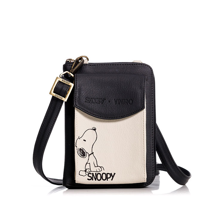 MANOS LIBRES PARA MUJER IBIZA NEGRO SNOOPY CON BOLSILLO EXTERNO Y CARGADERA REMOVIBLE