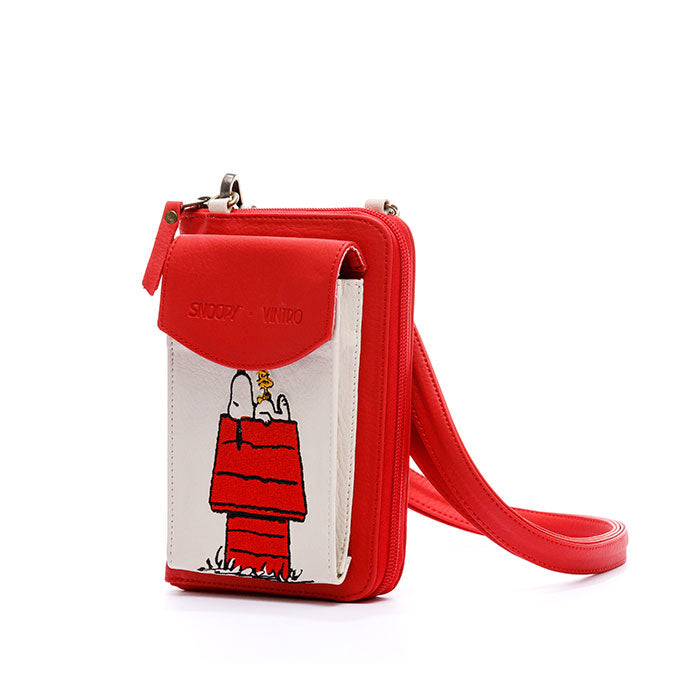 MANOS LIBRES PARA MUJER IBIZA ROJO SNOOPY CON BOLSILLO EXTERNO Y CARGADERA REMOVIBLE