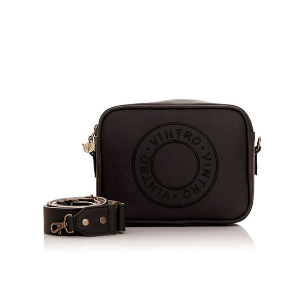 MANOS LIBRES PARA MUJER ROMA NEGRO BORDADO EN CUERO VEGANO