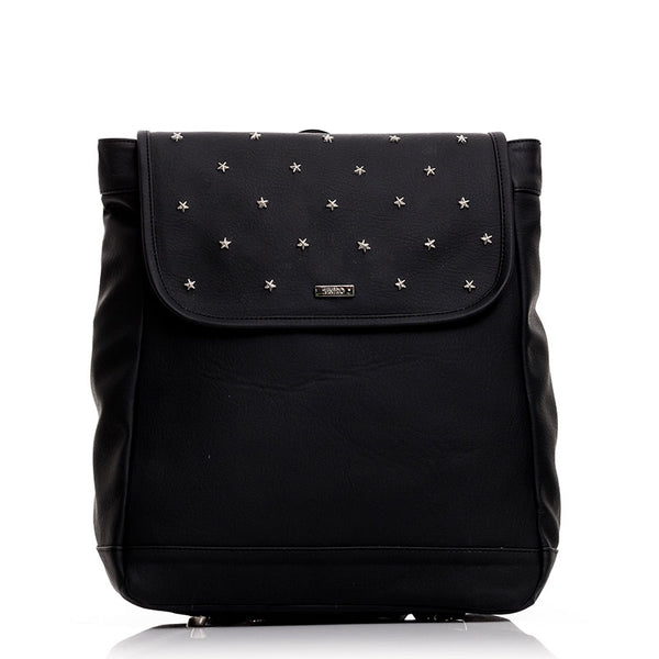 MORRAL PARA MUJER NEGRO PORTA PC EN CUERO VEGANO CON TAPA Y TACHES